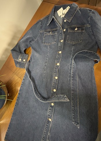 Zara Düğmeli Uzun Lacivert Kadın Kot treçkot & elbise - Görsel 5