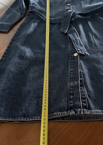 Zara Düğmeli Uzun Lacivert Kadın Kot treçkot & elbise - Görsel 9