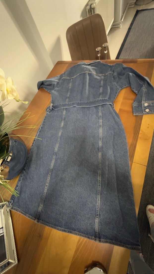 Zara Düğmeli Uzun Lacivert Kadın Kot treçkot & elbise - Görsel 2