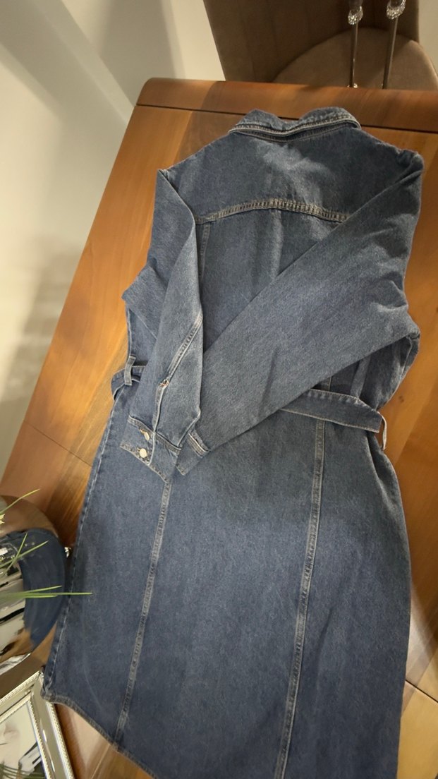 Zara Düğmeli Uzun Lacivert Kadın Kot treçkot & elbise - Görsel 4