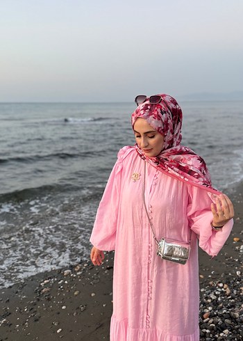 xl Beden Pembe Bohem Uzun Keten Elbise