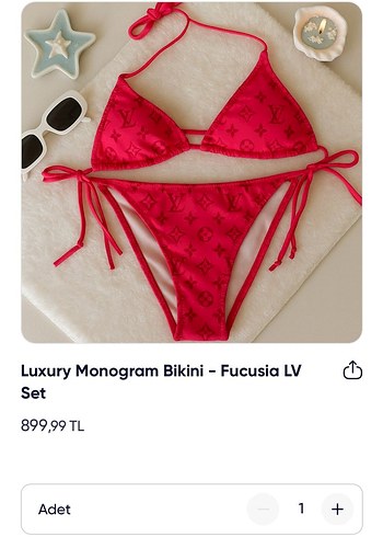 Fuşya Monogram Desenli Strappy Bikini Set