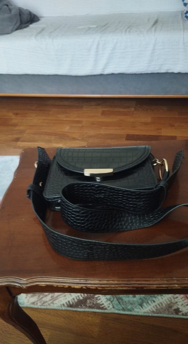 Klasik Siyah Deri Yılan Desenli Kadın Çanta - Görsel 4