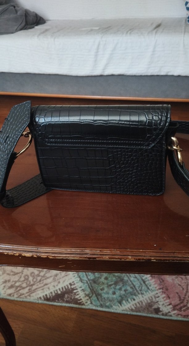 Klasik Siyah Deri Yılan Desenli Kadın Çanta - Görsel 2