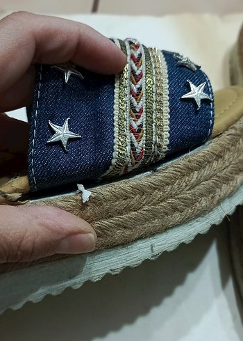 Mavi Nakışlı Kadın Denim Dolgu Topuklu Espadril - Görsel 2