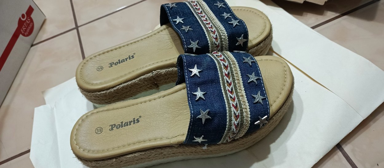 Mavi Nakışlı Kadın Denim Dolgu Topuklu Espadril - Görsel 4