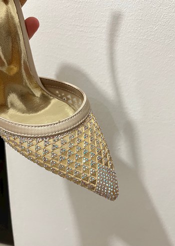 38 Beden ten rengi Renk Beyaz Pul Detaylı Stiletto Topuklu Kadın Ayakkabı