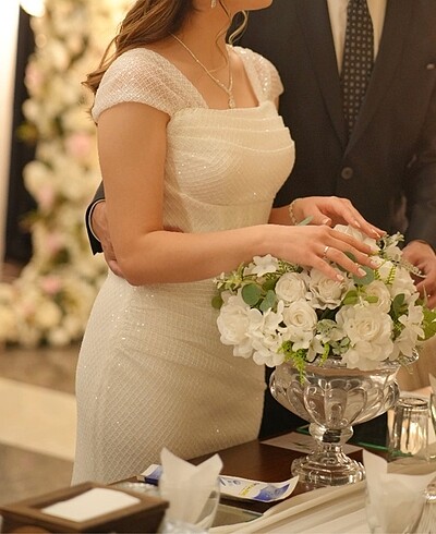 Beyaz Nişan Nikah Söz Elbisesi Abiye