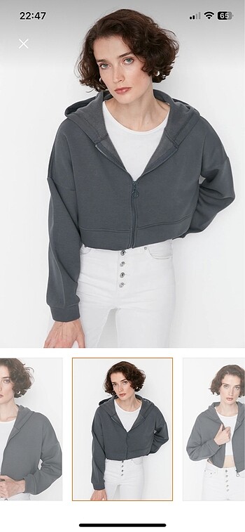 Antrasit crop fermuarlı sweatshirt hırka