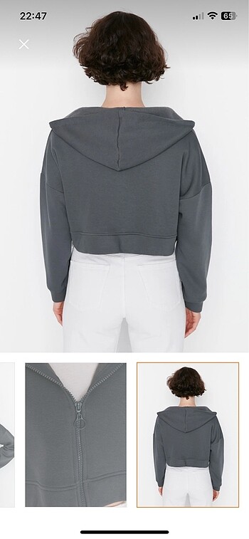 Trendyol & Milla Antrasit crop fermuarlı sweatshirt hırka