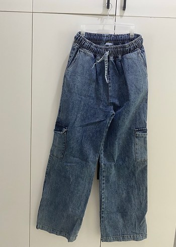 Kadın Mavi Geniş Kesim Denim Pantolon
