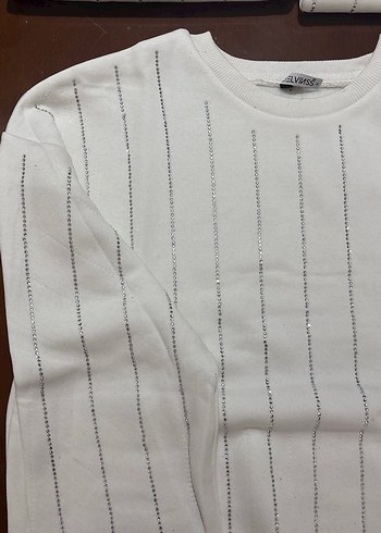 Guess Beyaz Çizgili Kadın Sweatshirt