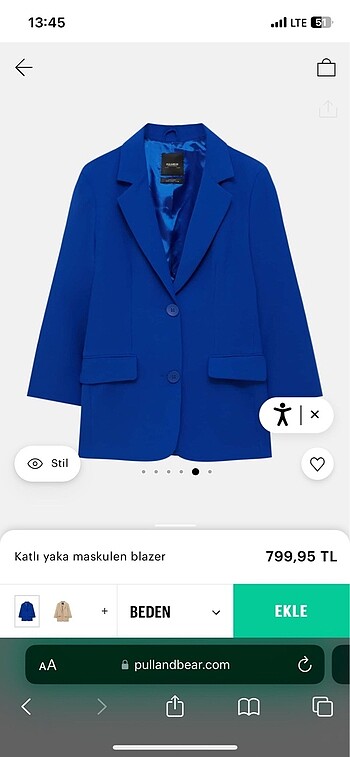 m Beden mavi Renk pull&bear petrol mavisi blazer ceket