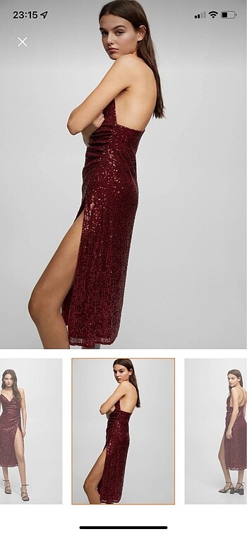 Pull and Bear bordo payetli elbise
