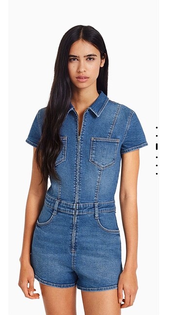 Bershka fermuarlı denim tulum