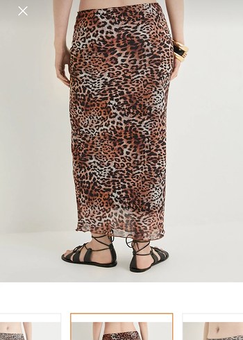 xs Beden çeşitli Renk Zara Model Leopar Midi Etek