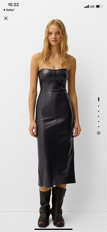 bershka suni deri bandeau midi elbise
