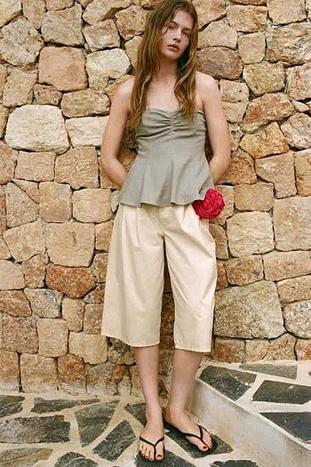 xs Beden zara keten kumaş straplez top