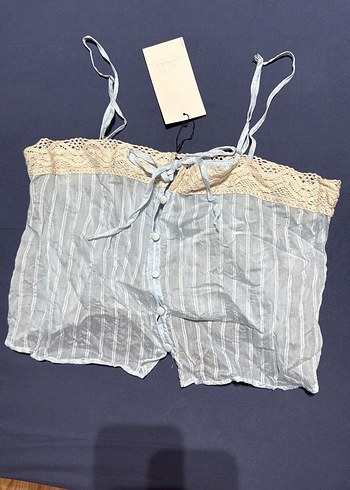 s Beden mavi Renk Zara Romantik Askılı Top
