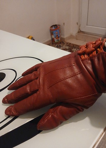 Kahverengi Deri Kadın Biker Eldiven - Görsel 4