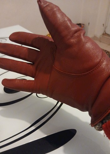 Kahverengi Deri Kadın Biker Eldiven - Görsel 5