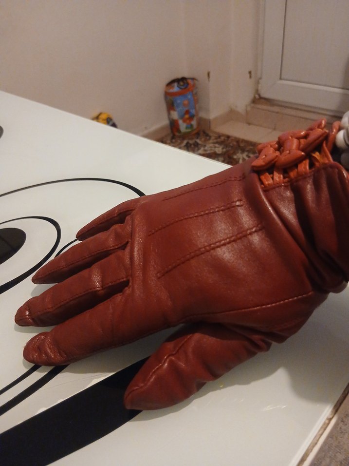 Kahverengi Deri Kadın Biker Eldiven - Görsel 4