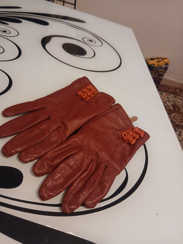 Kahverengi Deri Kadın Biker Eldiven - Görsel 3