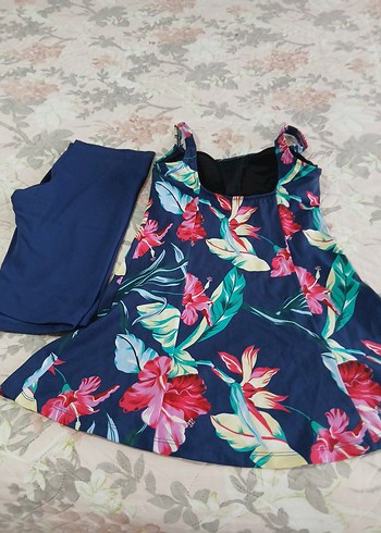 Çiçek Desenli Drapeli Mini Kadın Mayo - Görsel 3