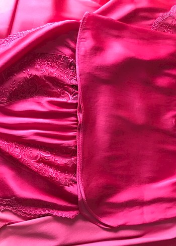 Parlak Pembe Midi Kadın Gecelik Takımı - Görsel 4