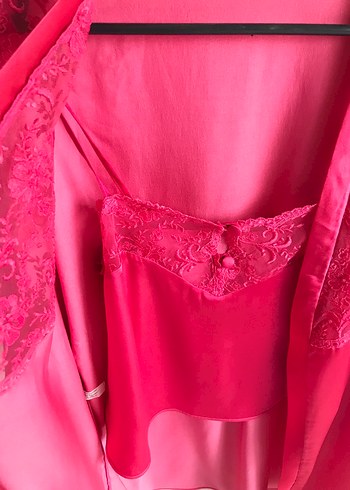 Parlak Pembe Midi Kadın Gecelik Takımı - Görsel 3