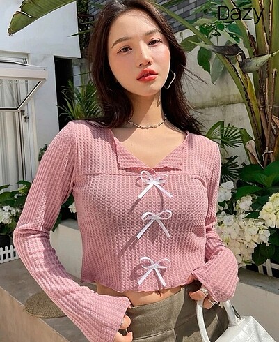 Coquette Fiyonklu Lolita Pembe Crop Top
