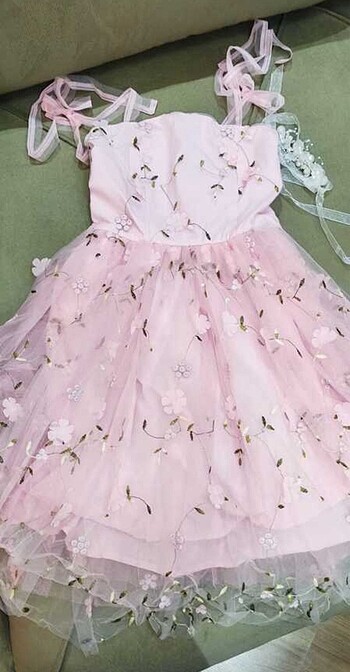 Pembe Çiçekli Tül Elbise Shein Mezuniyet Fairycore Coquette - Görsel 5