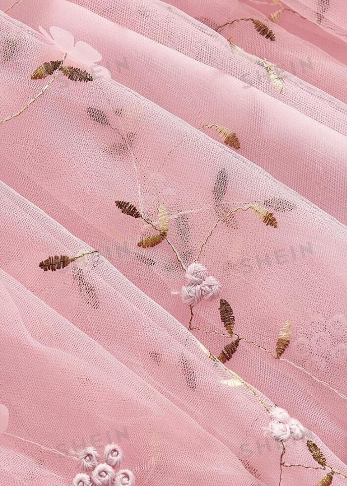 Pembe Çiçekli Tül Elbise Shein Mezuniyet Fairycore Coquette - Görsel 3