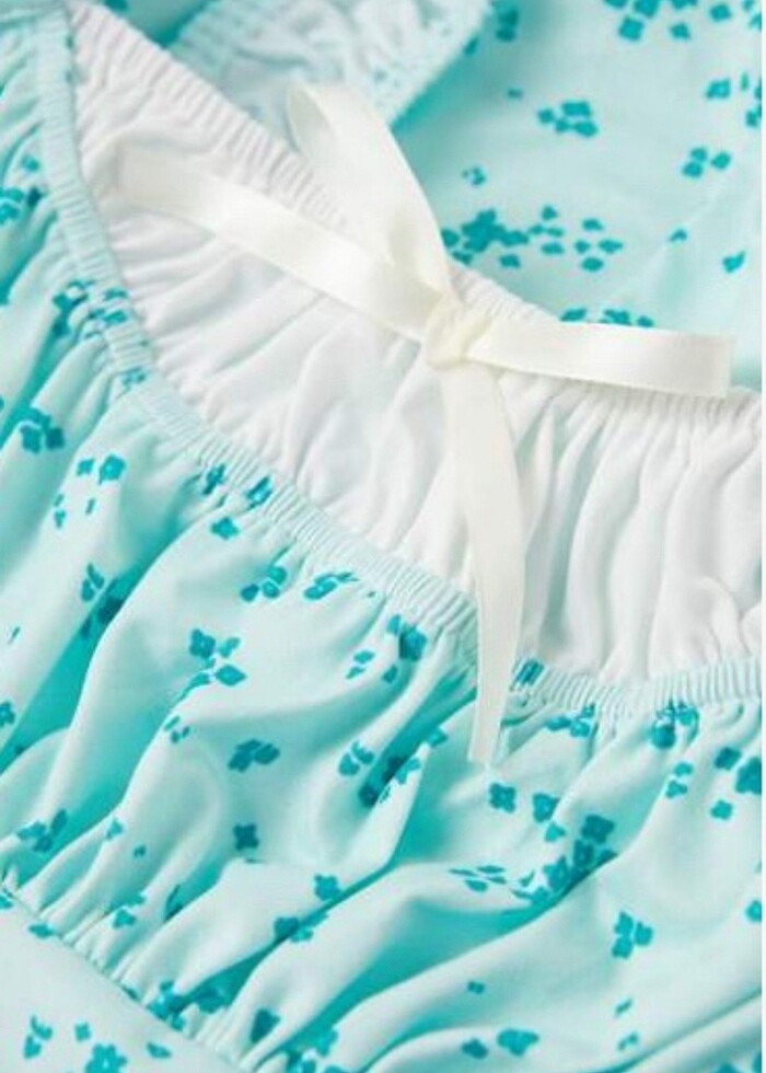 Mavi Çiçekli Cottagecore Vintage Elbise Bridgerton Vibe - Görsel 4