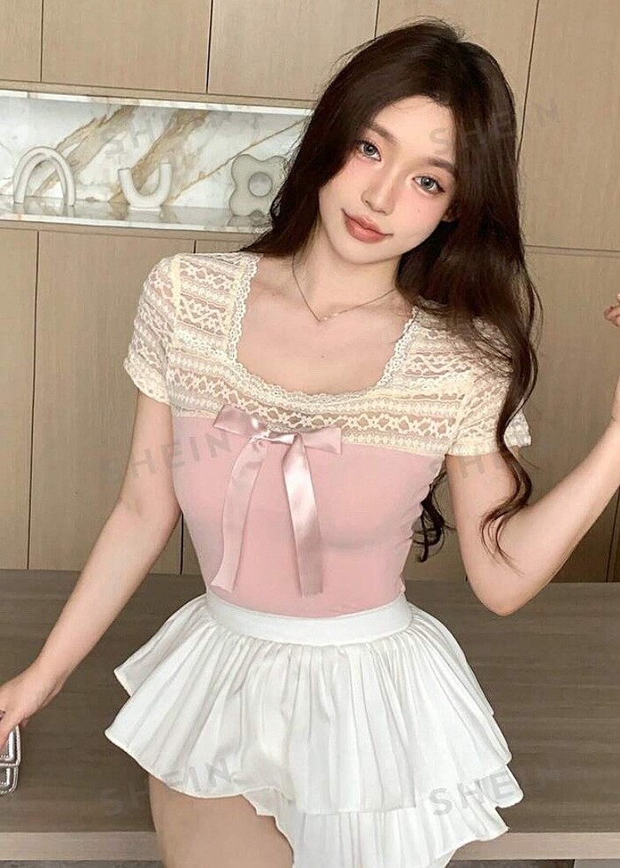 Coquette Balerin Pembe Dantelli Fiyonklu Üst - Görsel 2