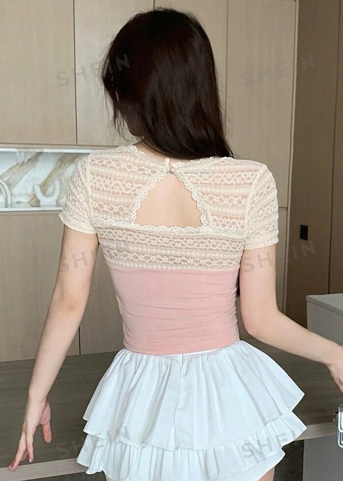 Coquette Balerin Pembe Dantelli Fiyonklu Üst - Görsel 3