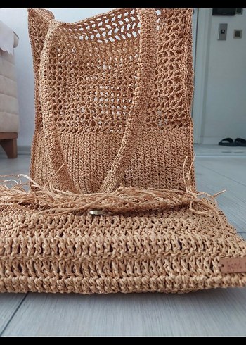 Beden ten rengi Renk Bej Örgü Bohem Kadın Çantası