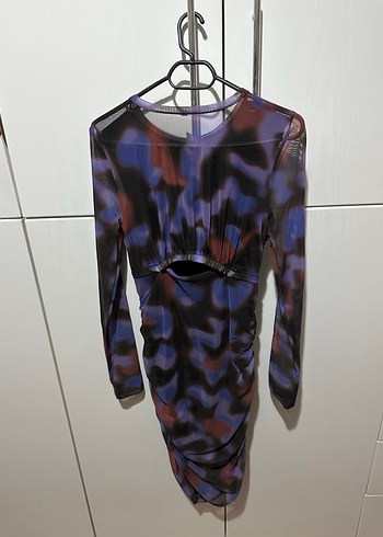 Uzun Kollu Mor Batik Mini Elbise - Görsel 3