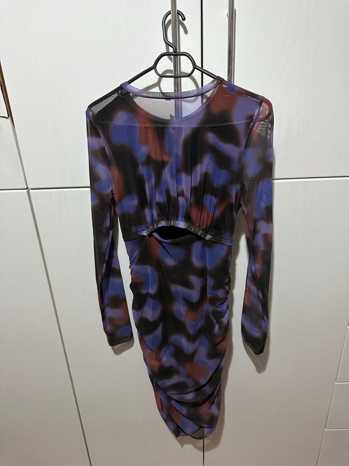 Uzun Kollu Mor Batik Mini Elbise - Görsel 3