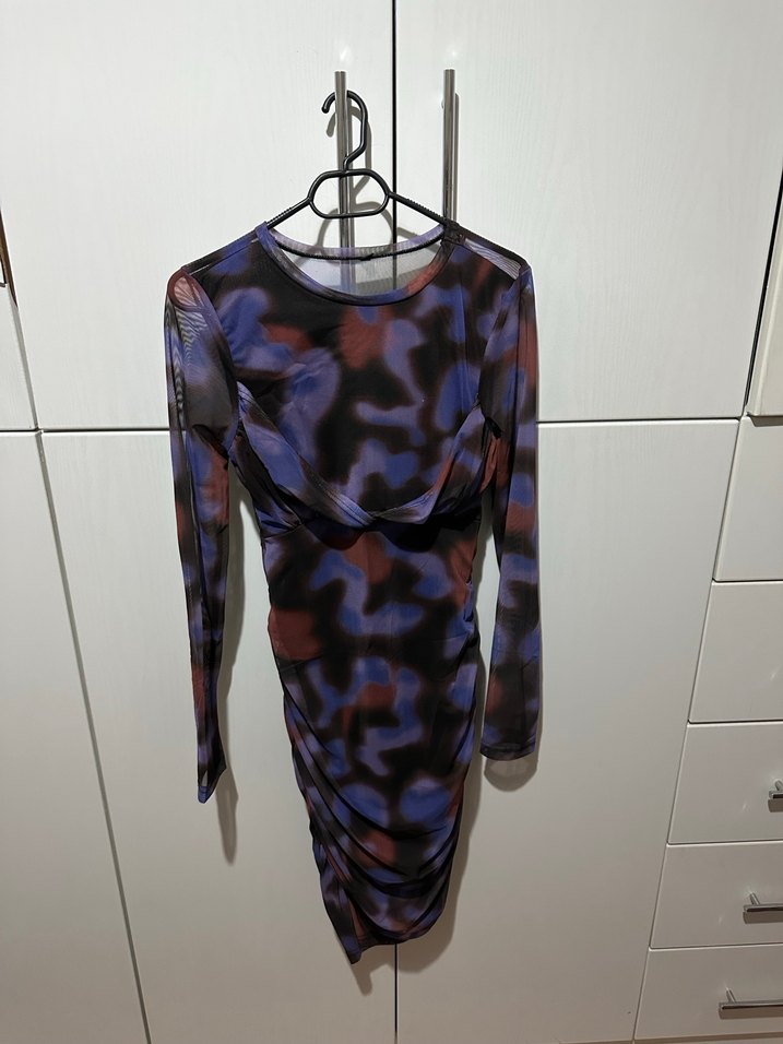 Uzun Kollu Mor Batik Mini Elbise - Görsel 4