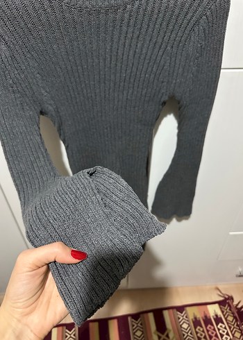 Gri Kadın Triko Midi Elbise - Görsel 3