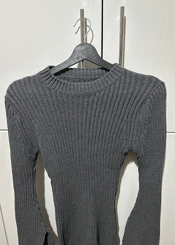 Gri Kadın Triko Midi Elbise - Görsel 4