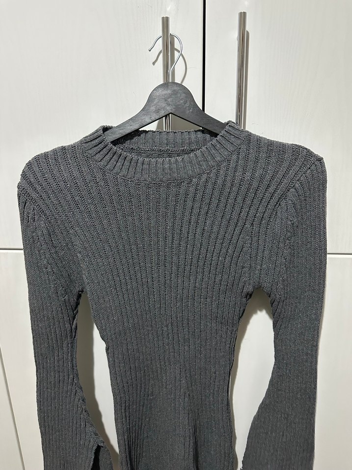 Gri Kadın Triko Midi Elbise - Görsel 4