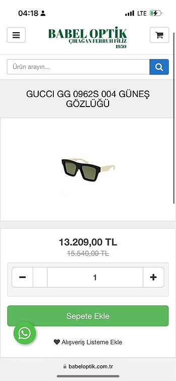 Beden Gucci gözlük