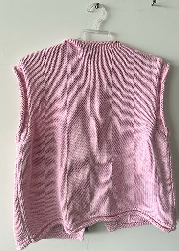 Pembe Örgü Kolsuz Kadın Yelek - Görsel 3
