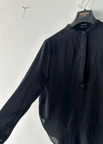 Siyah Düğmeli Uzun Kollu Kadın Gömlek - Görsel 2