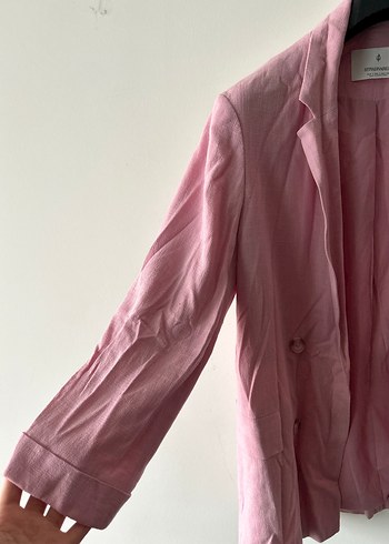 Pembe Kadın Keten Blazer Ceket - Görsel 2