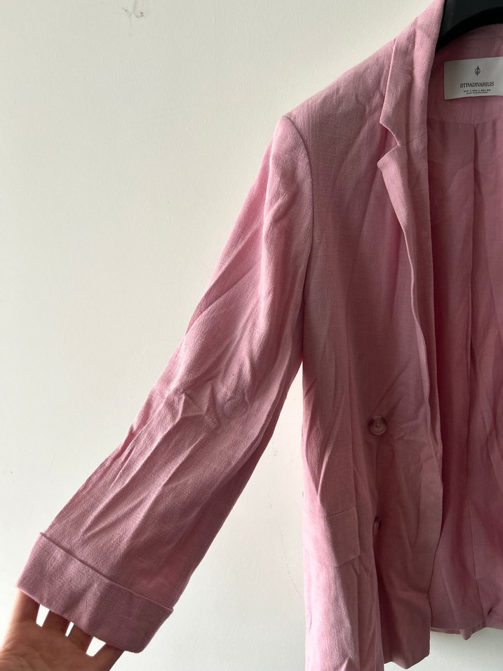 Pembe Kadın Keten Blazer Ceket - Görsel 2