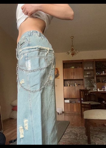 s Beden Mavi Bol Kesim Wide Leg Jean Kadın Kot Pantolon tw3 design
