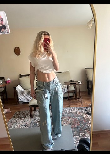 Diğer Mavi Bol Kesim Wide Leg Jean Kadın Kot Pantolon tw3 design